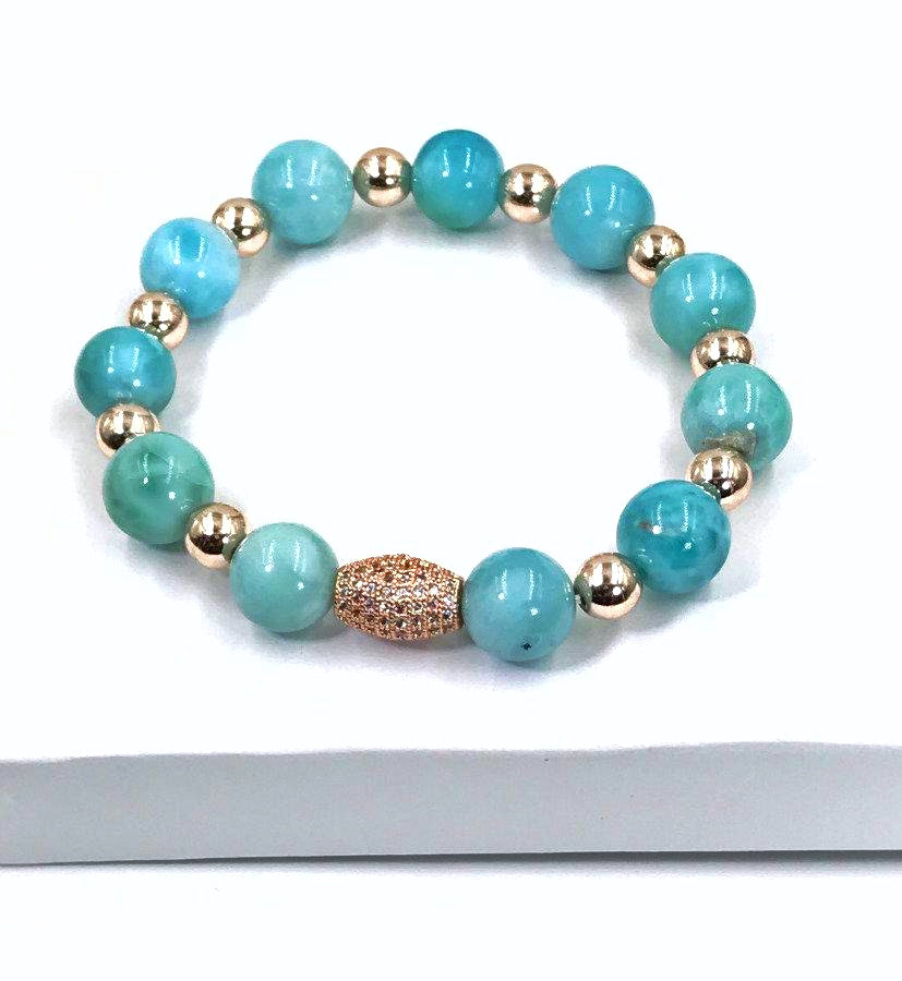 Rose Gold Gemstone Larimar Stretch Bracelet