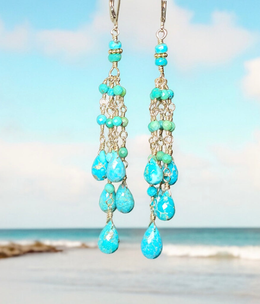 Turquoise Tassel Earrings Gold Long Boho Dangle Earrings