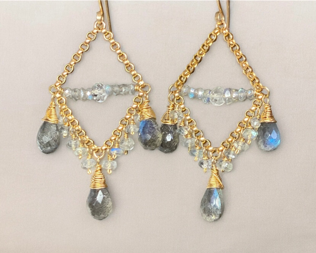 Labradorite Chandelier Earrings Gold Fill