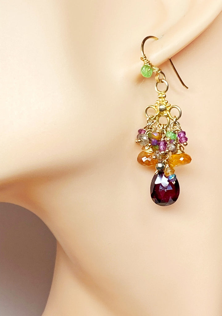 Garnet Chandelier Earrings Gold Vermeil