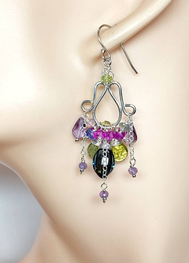 Sterling Silver Chandelier Earrings London Blue Topaz Peridot Leverback