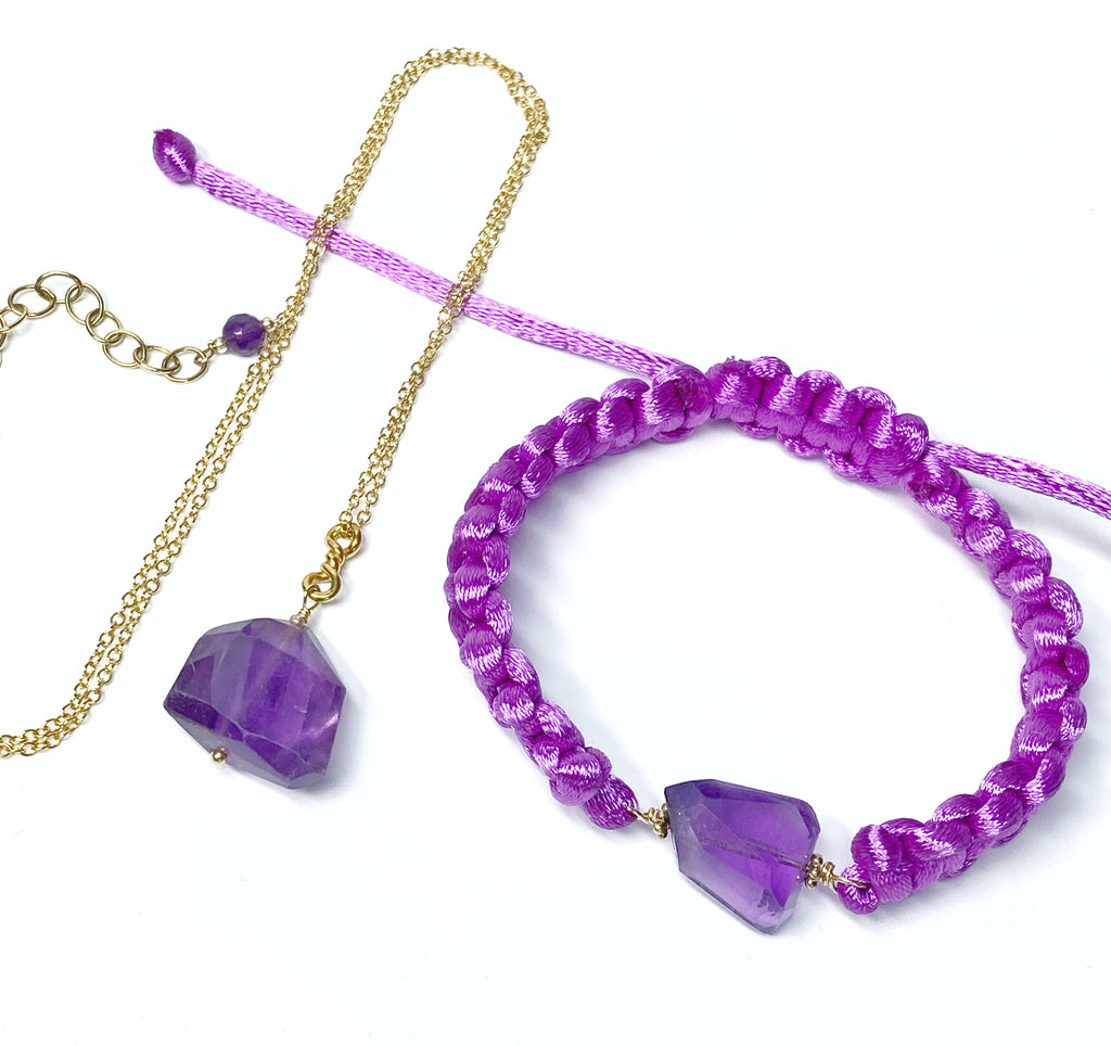 Amethyst Faceted Nugget Pendant, Dainty Gold Fill Necklace