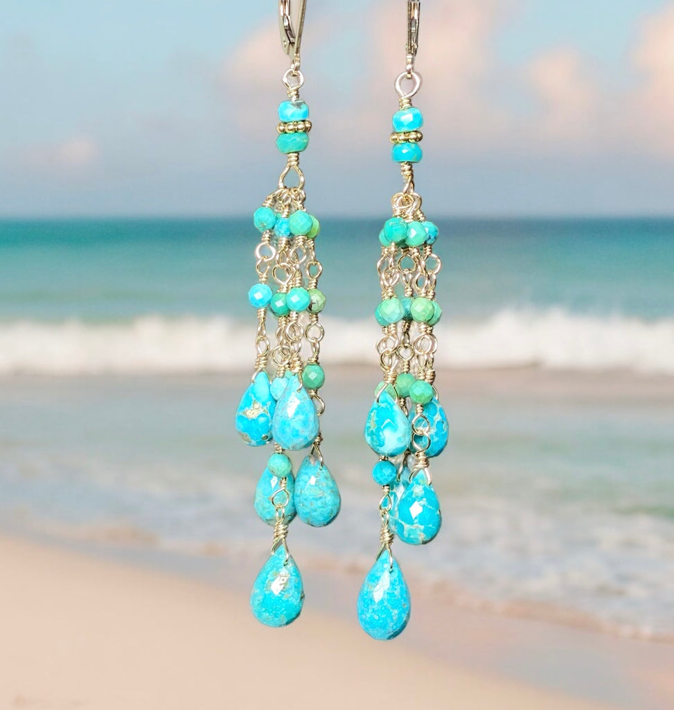 Turquoise Tassel Earrings Gold Long Boho Dangle Earrings