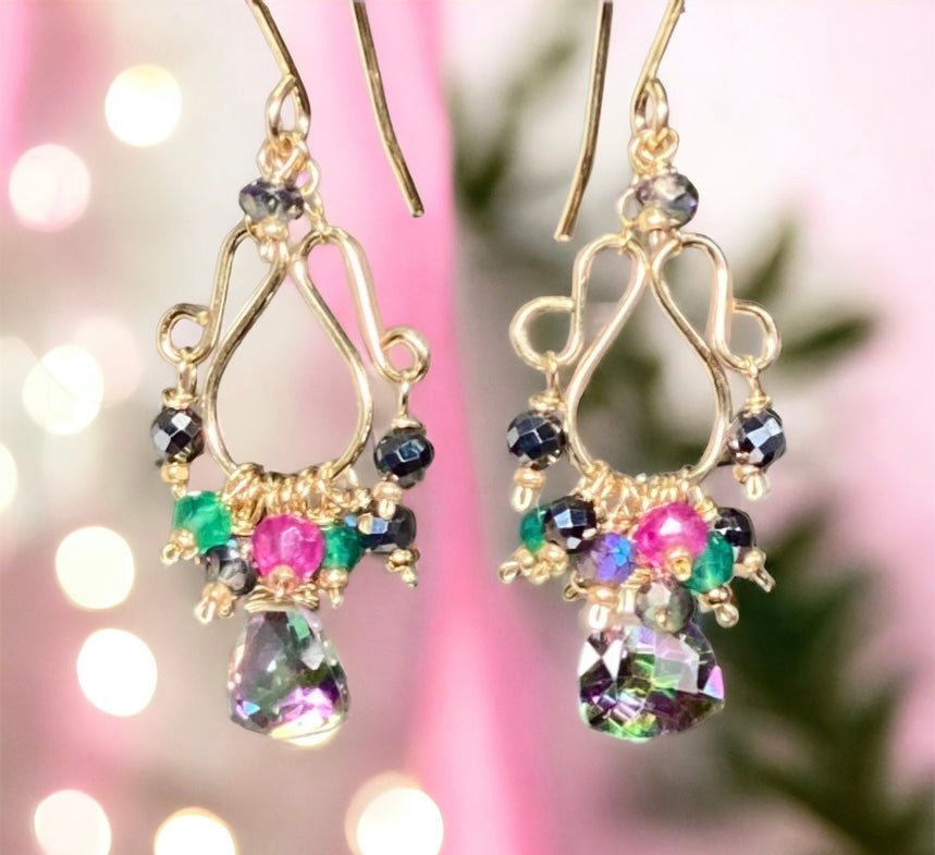 Mystic Topaz Chandelier Earrings Gold Fill and Rose Gold Fill