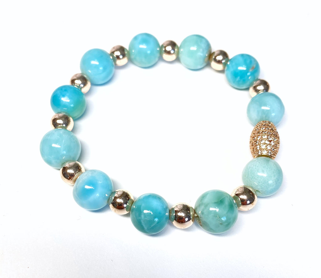 Rose Gold Gemstone Larimar Stretch Bracelet