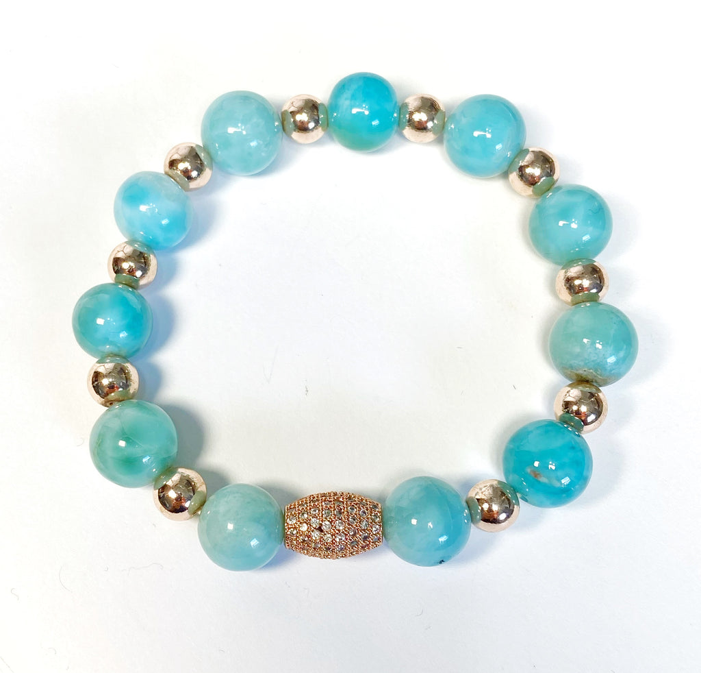 Rose Gold Gemstone Larimar Stretch Bracelet