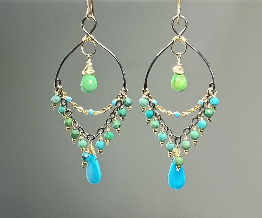 Turquoise Gemstone Mixed Metal Chandelier Earrings