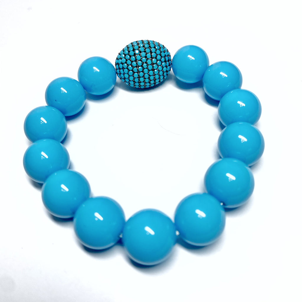 Pave Turquoise Beaded Stretch Stack Bracelet