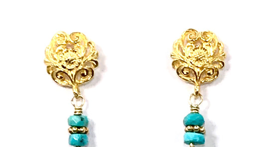 Turquoise Tassel Earrings Gold Long Boho Dangle Earrings 2