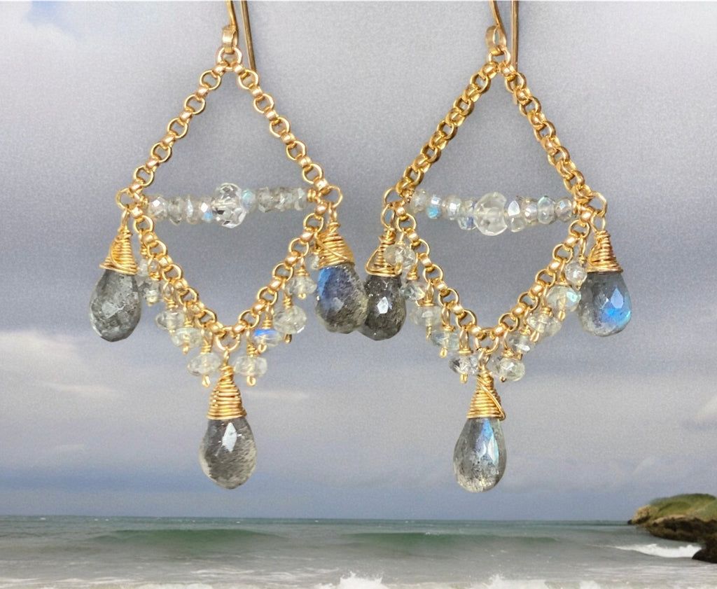 Labradorite Chandelier Earrings Gold Fill