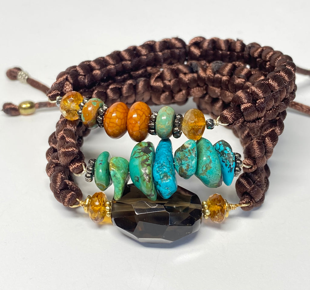 Turquoise Nugget Gemstone Brown Macrame Bracelet Boho