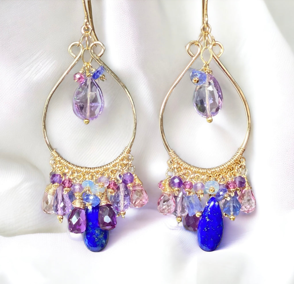 Gemstone Statement Chandelier Earrings in Pink, Lavender, Blue, Purple 3