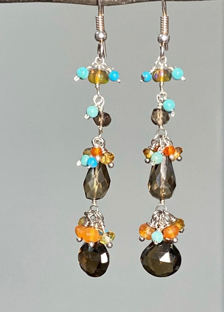 Smokey Quartz Dangle Earrings Sterling Silver, Boho Style - Doolittle