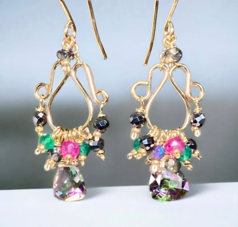 Mystic Topaz Chandelier Earrings Gold Fill and Rose Gold Fill