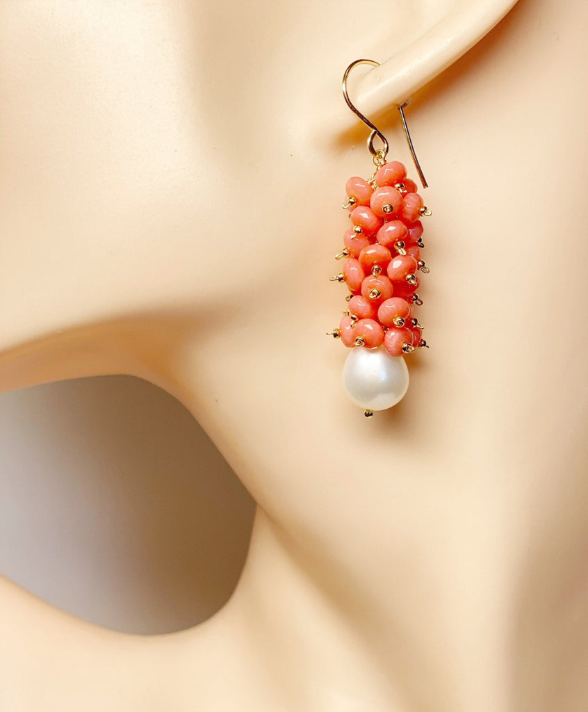 Pearl and Coral Cluster Earrings with Opals