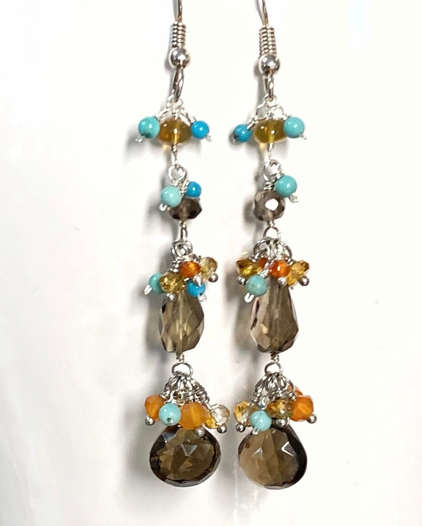 Smokey Quartz Dangle Earrings Sterling Silver, Boho Style - Doolittle