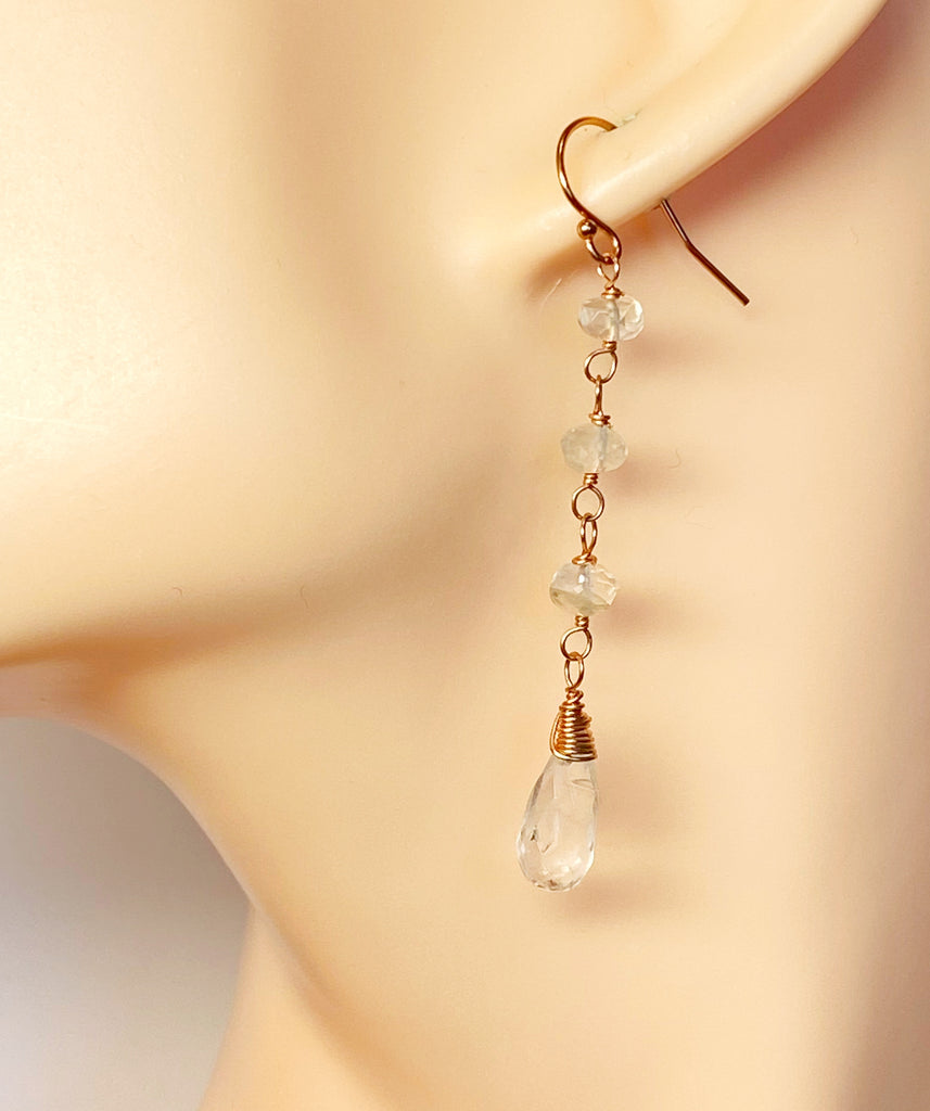 Rose Gold Clear Crystal Quartz Earrings