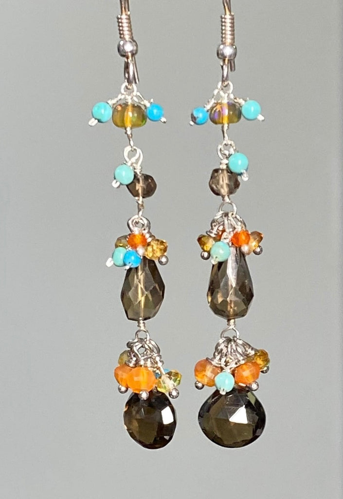 Smokey Quartz Dangle Earrings Sterling Silver, Boho Style - Doolittle