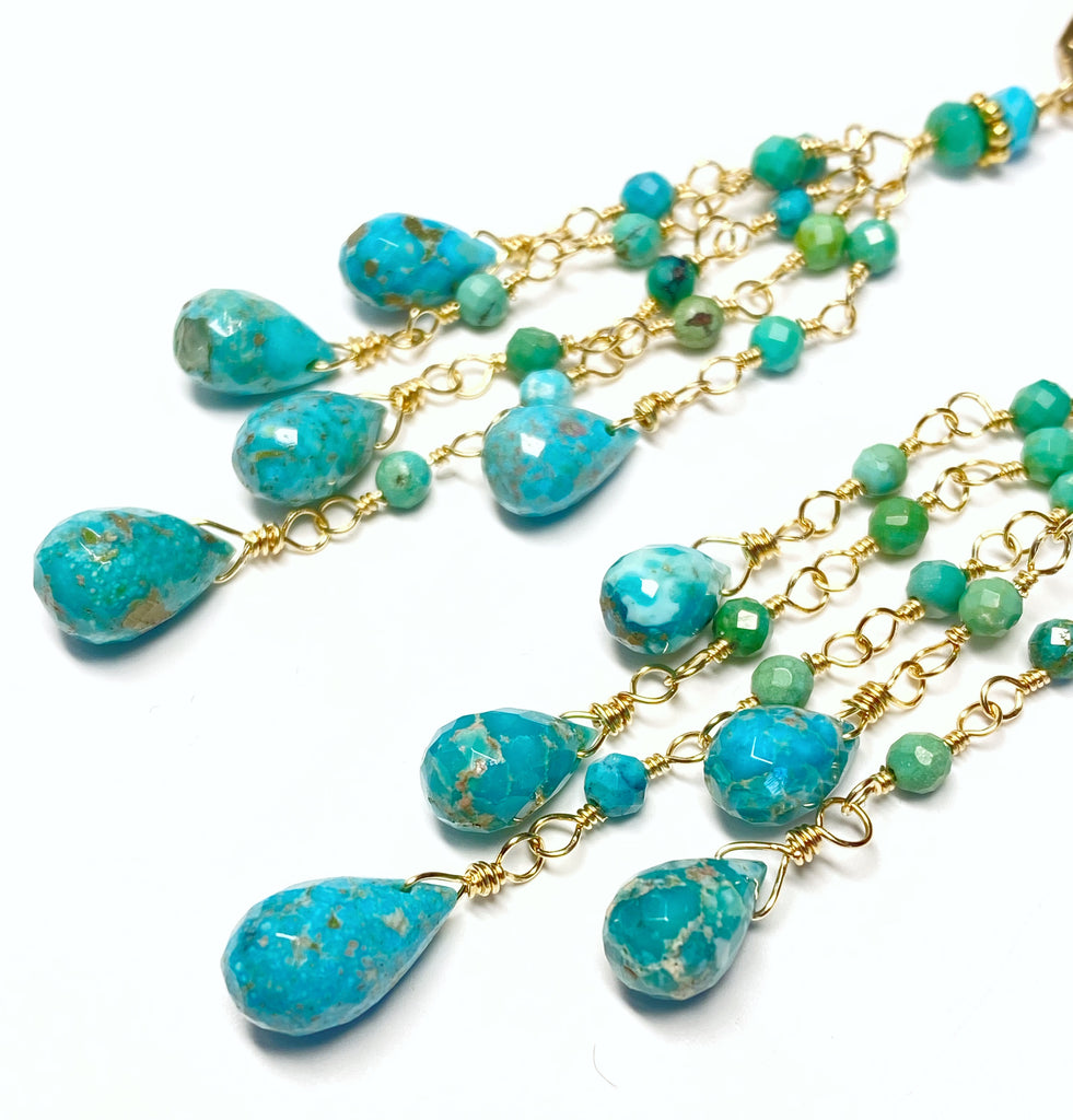 Turquoise Tassel Earrings Gold Long Boho Dangle Earrings
