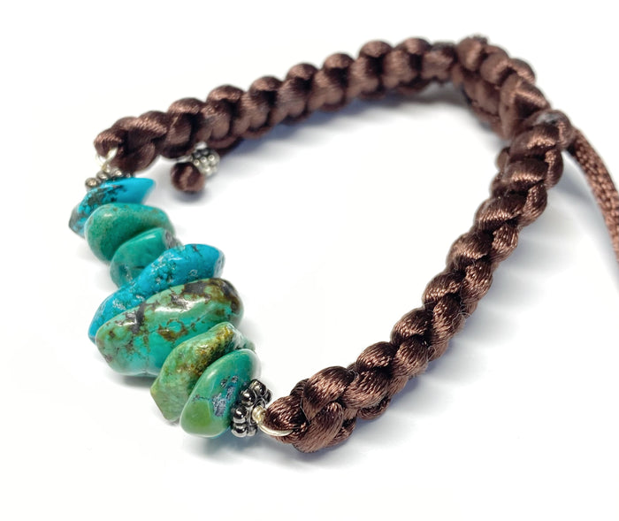 Turquoise Nugget Gemstone Brown Macrame Bracelet Boho