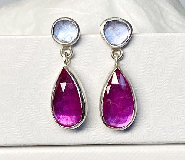Ruby and Tanzanite Sterling Silver Post Earrings