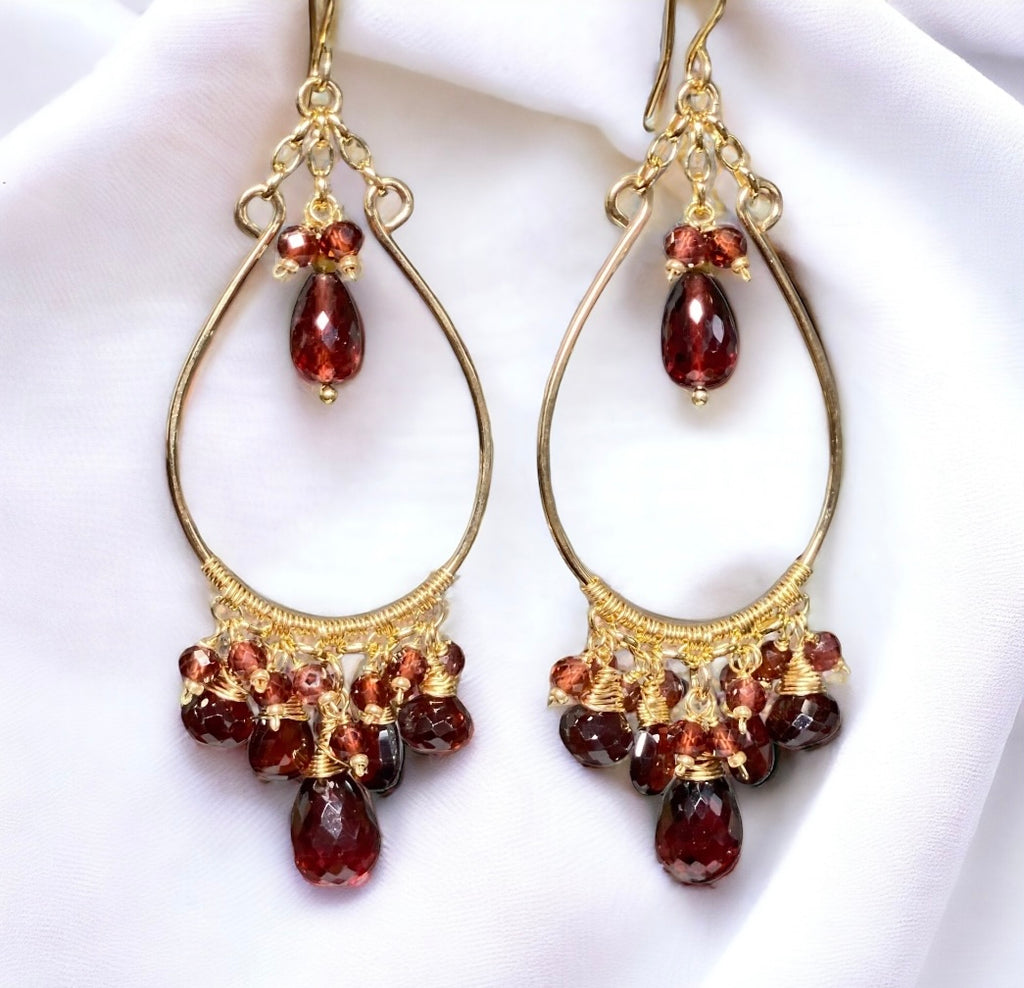 Red Garnet Chandelier Earrings Gold Fill