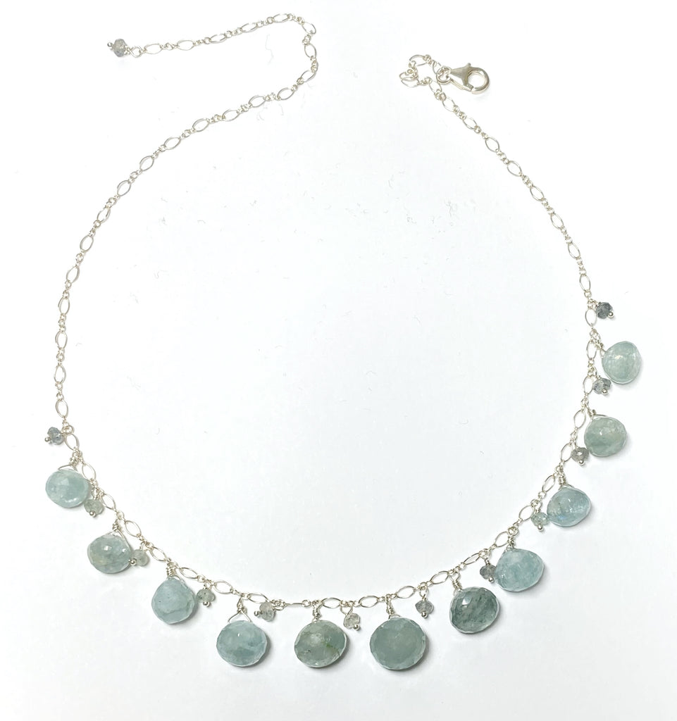 Aquamarine Gemstone Dangle Necklace Sterling Silver