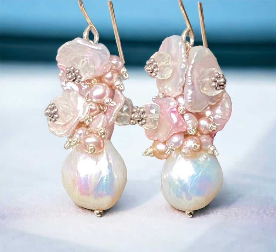 Blush Pink Keishi Pearl Cluster Earrings