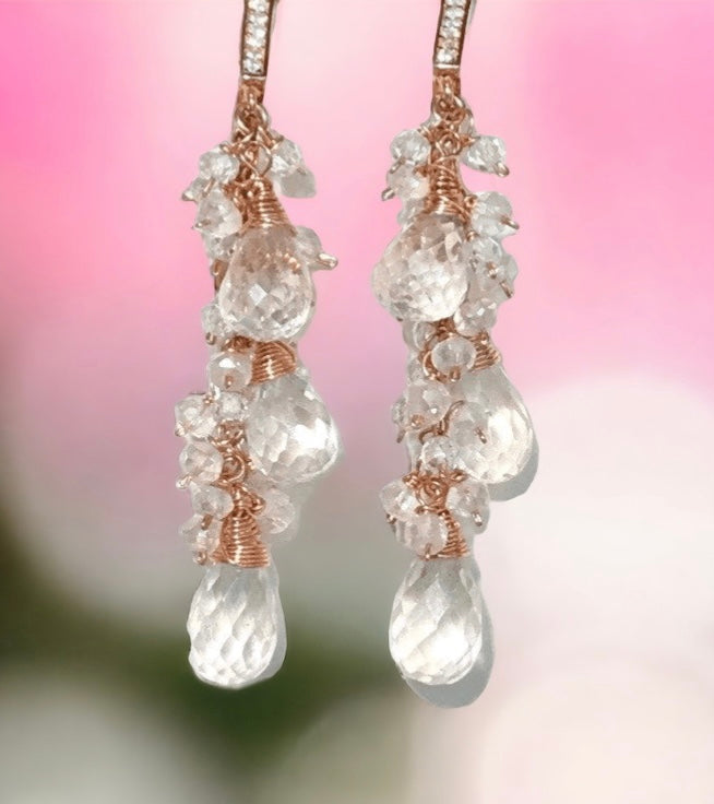 Crystal Quartz Rose Gold Bridal Wedding Earrings