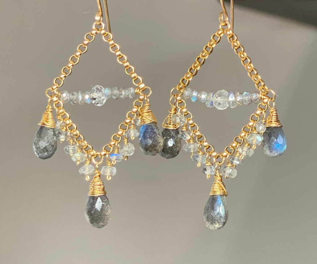 Labradorite Chandelier Earrings Gold Fill