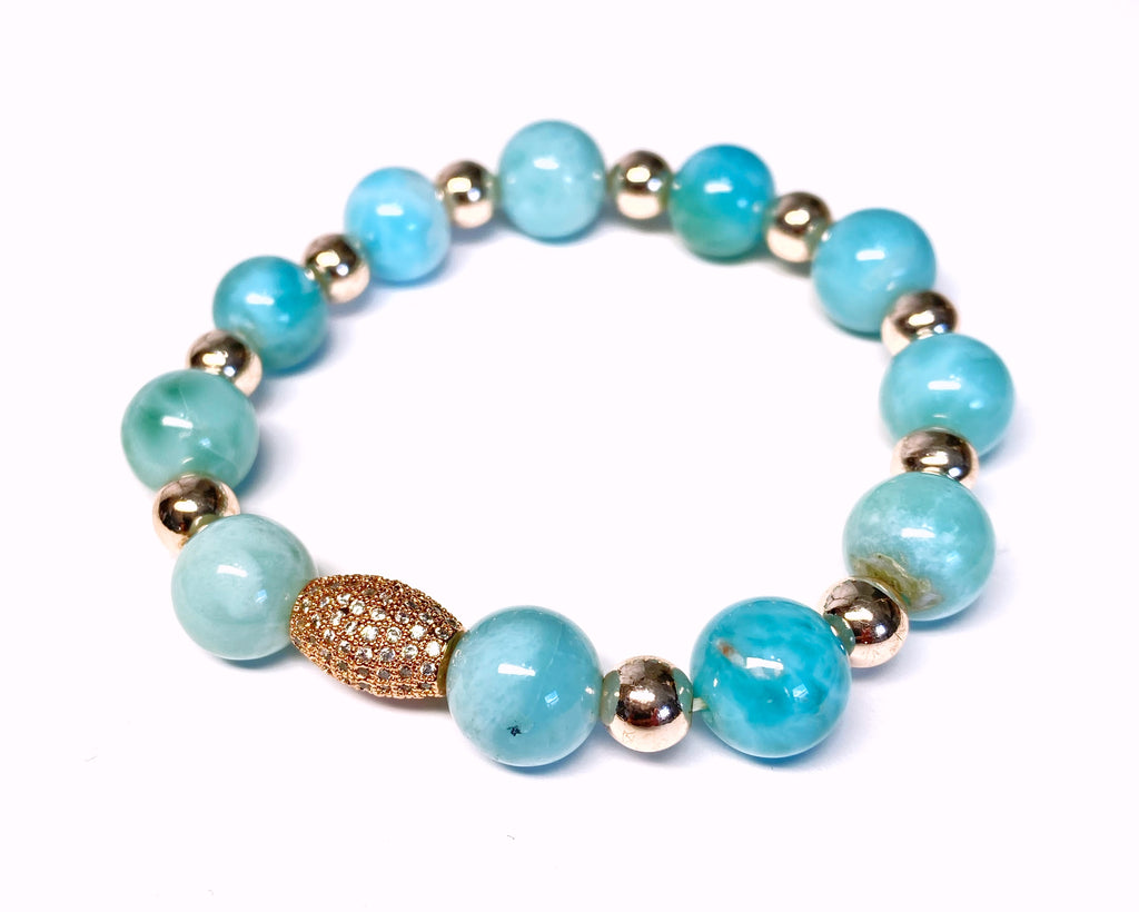 Rose Gold Gemstone Larimar Stretch Bracelet