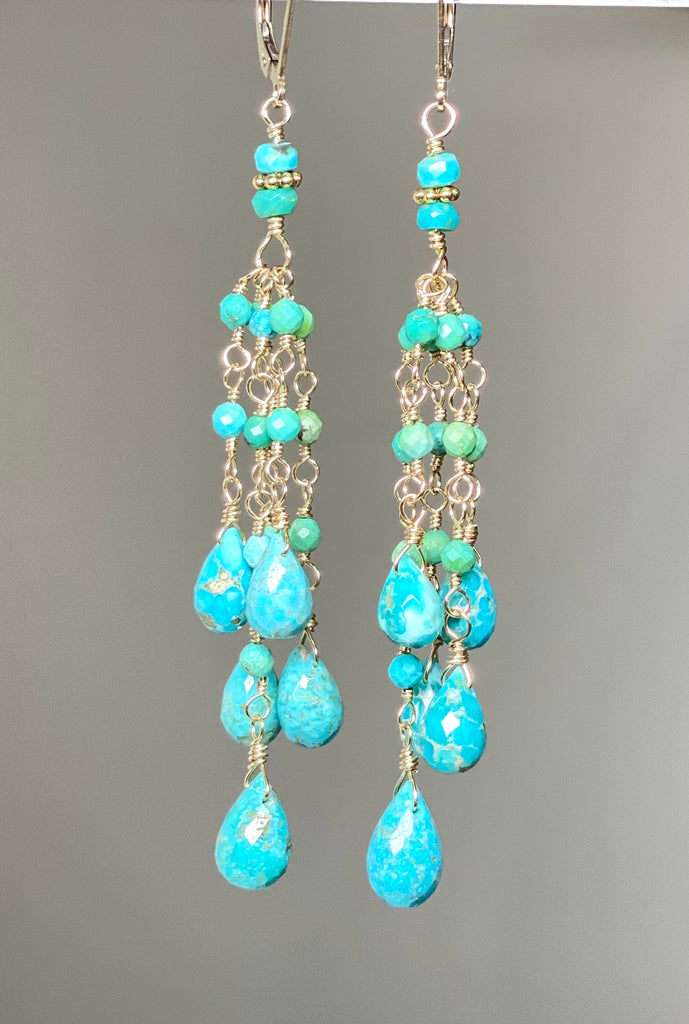 Turquoise Tassel Earrings Gold Long Boho Dangle Earrings