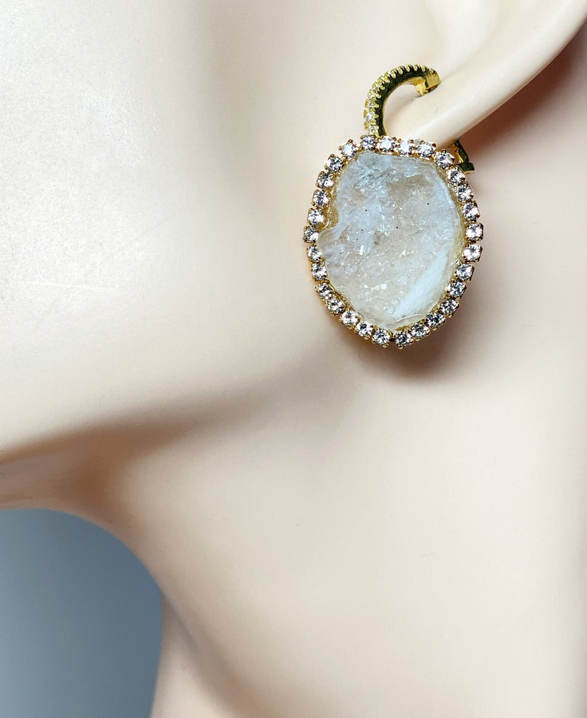 Ivory White Tabasco Geode Dangle Earrings Diamond Style