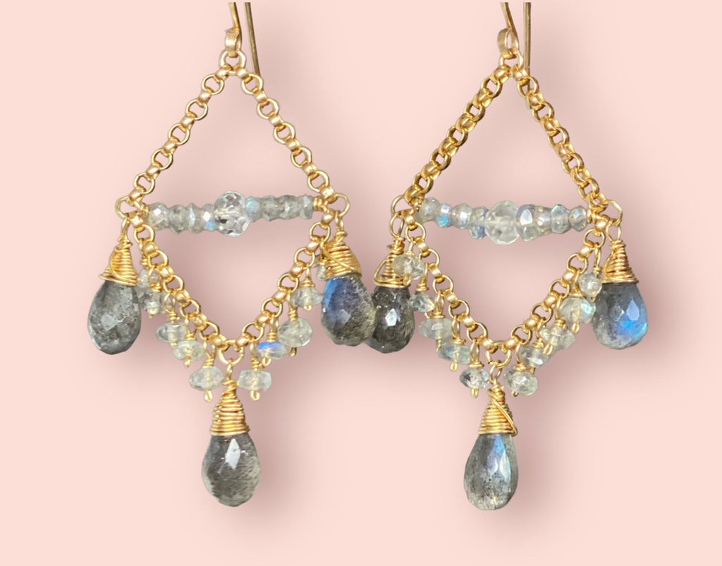 Labradorite Chandelier Earrings Gold Fill