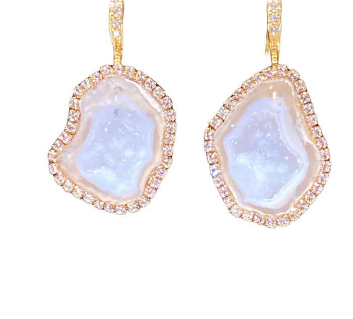 White Ivory Beige Tabasco Geode Wedding Earrings Diamond Style