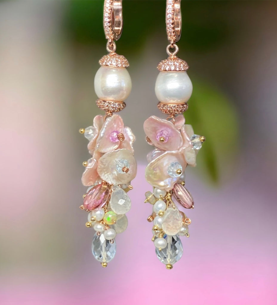 Light Pink Pearl Long Chandbali Earring for Party by FashionCrab