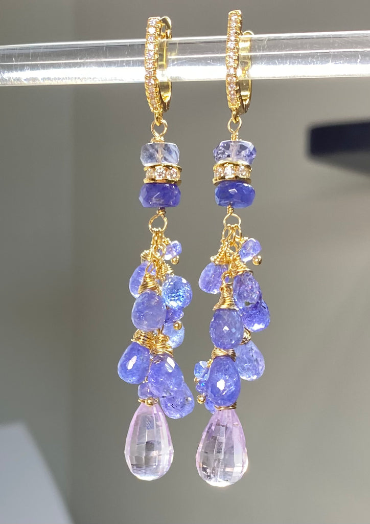 Tanzanite Long Tassel Dangle Earrings Gold Fill