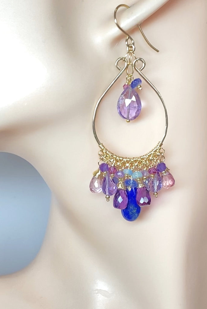 Gemstone Statement Chandelier Earrings in Pink, Lavender, Blue, Purple 3