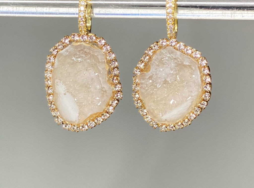 Ivory White Tabasco Geode Dangle Earrings Diamond Style