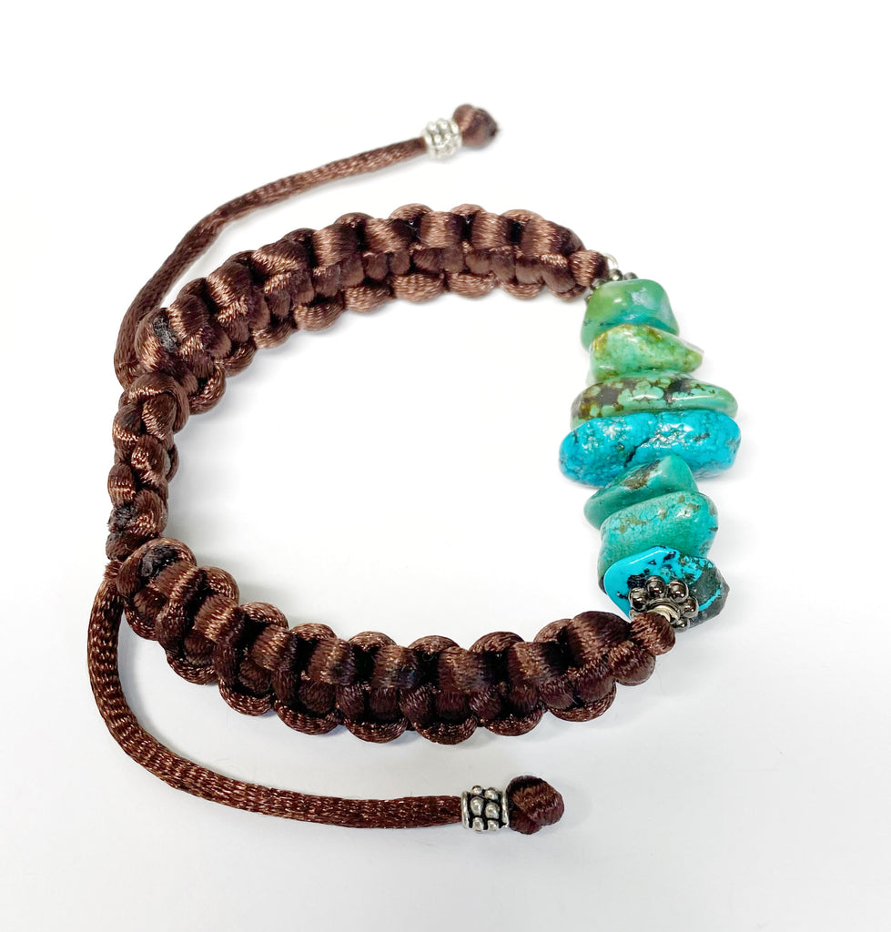 Turquoise Nugget Gemstone Brown Macrame Bracelet Boho