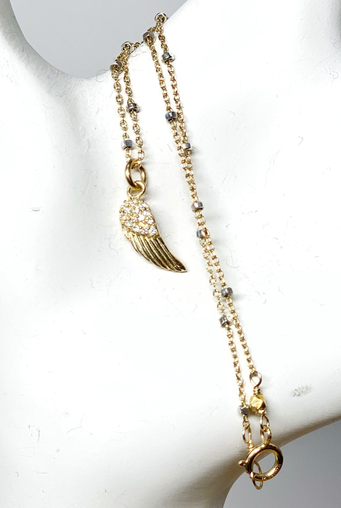 Dainty Pave Angel Wing Charm Necklace