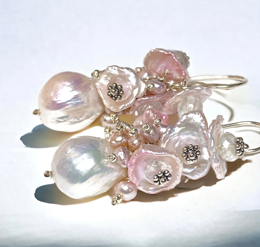 Blush Pink Keishi Pearl Cluster Earrings