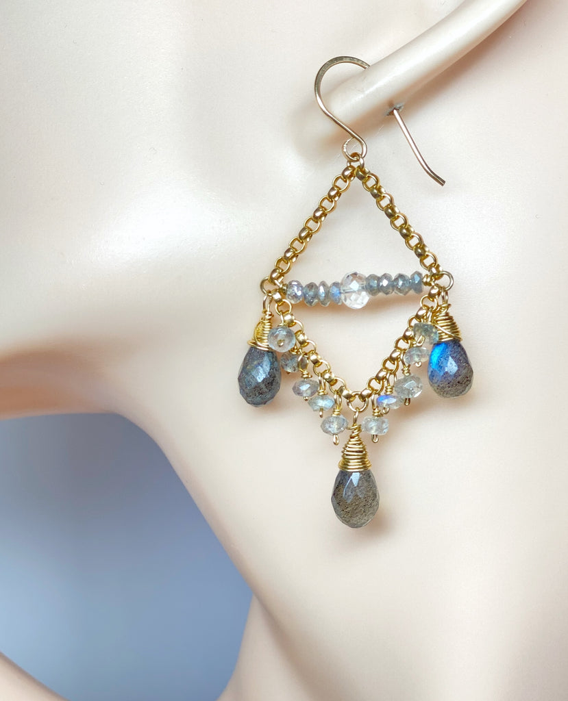 Labradorite Chandelier Earrings Gold Fill