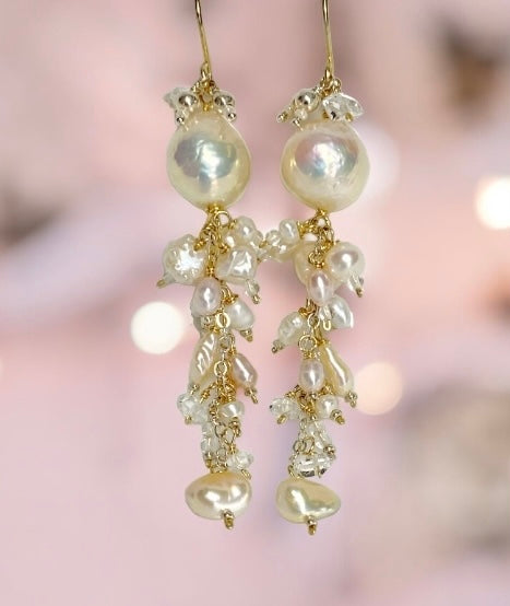 Blush Edison Pearl and Herkimer Crystal Dangle Earrings