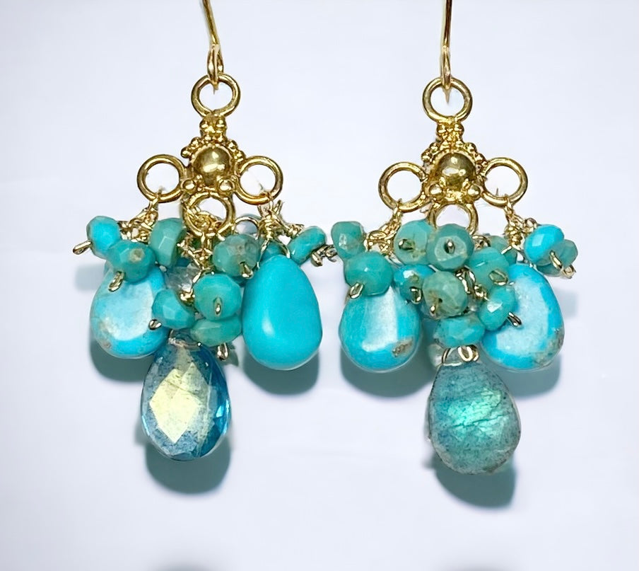 Turquoise Chandelier and Handmade Chandelier Gold Earring