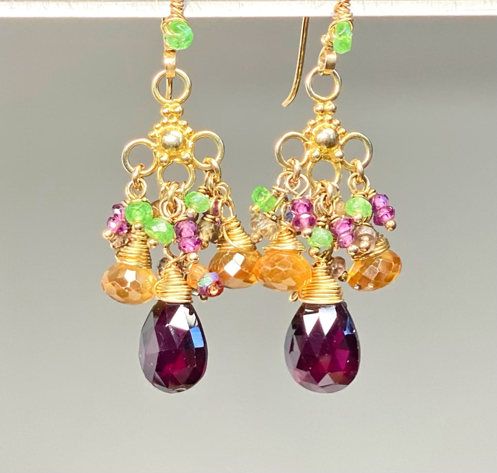 Garnet Chandelier Earrings Gold Vermeil