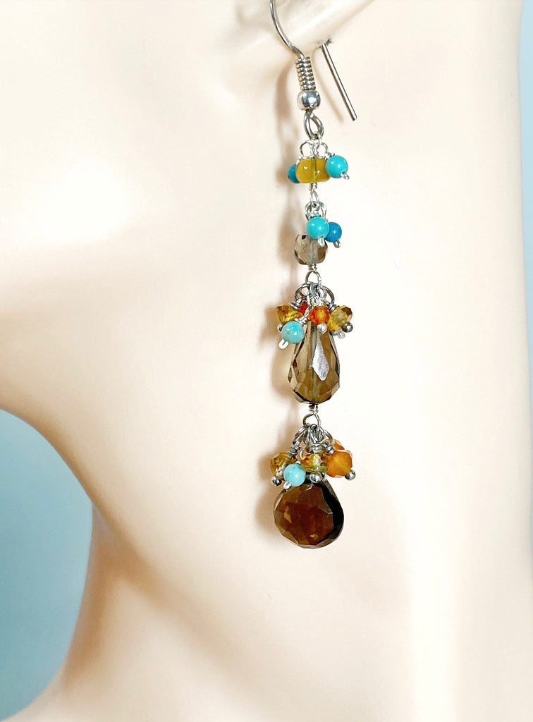 Smokey Quartz Dangle Earrings Sterling Silver, Boho Style - Doolittle