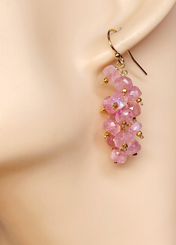 Pink Moonstone Cluster Tassel Earrings