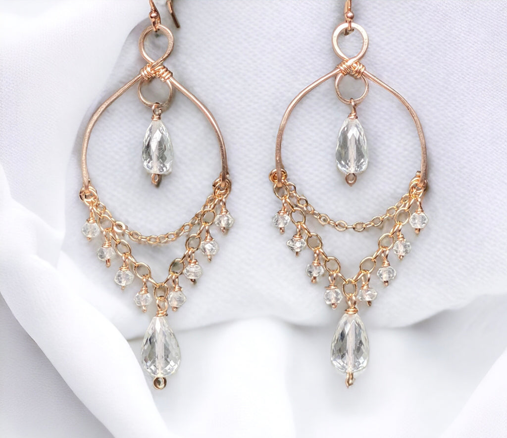 Crystal Quartz Gemstone Chandelier Dangle Earrings Rose Gold Fill
