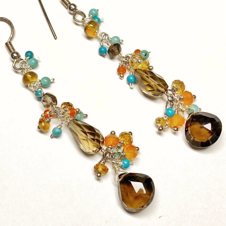 Smokey Quartz Dangle Earrings Sterling Silver, Boho Style - Doolittle